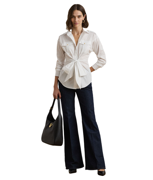 Tie-Front Cotton-Blend Shirt - White