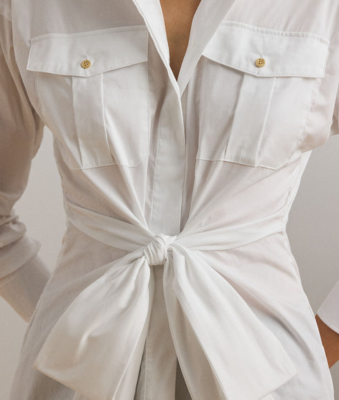 Tie-Front Cotton-Blend Shirt - White