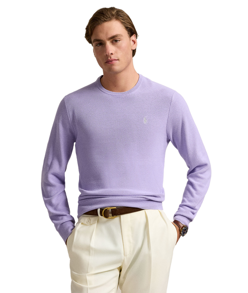 Textured Cotton Crewneck Sweater - Purple