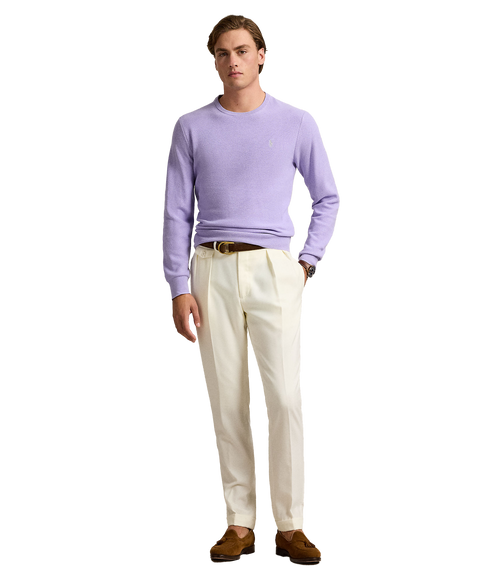 Textured Cotton Crewneck Sweater - Purple
