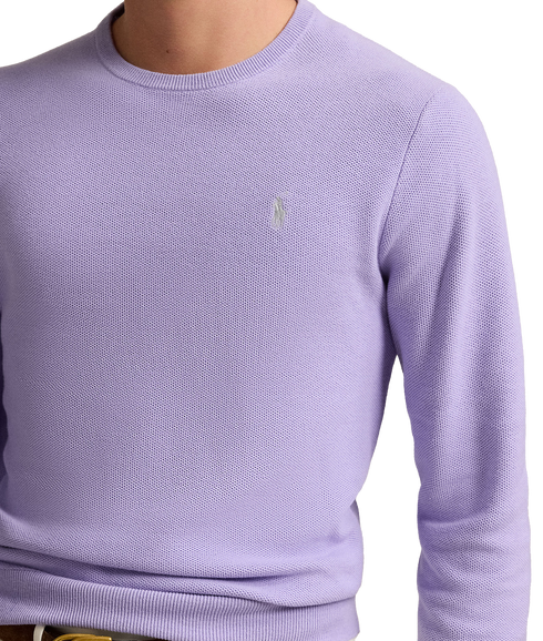 Textured Cotton Crewneck Sweater - Purple