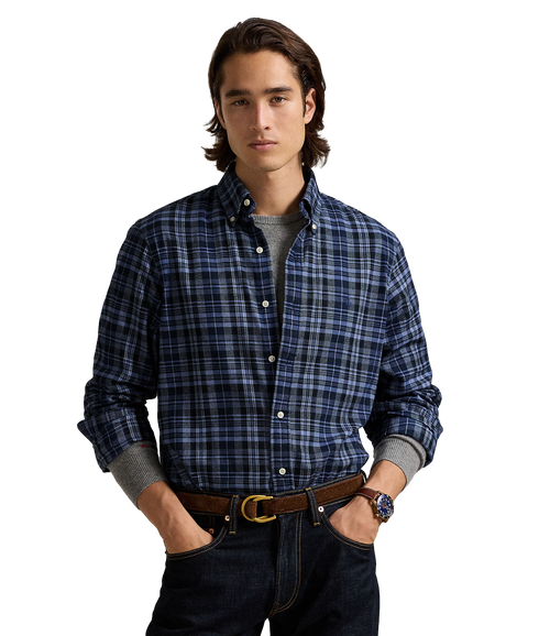 Custom Fit Plaid Performance Twill Shirt - Blue