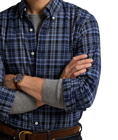 Custom Fit Plaid Performance Twill Shirt - Blue