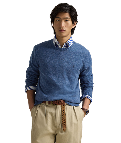 Wool-Cotton Crewneck Sweater - Blue
