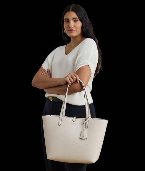 Faux-Leather Large Reversible Tote Bag - White