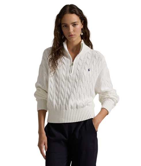 Cable-Knit Cotton Quarter-Zip Sweater - Cream