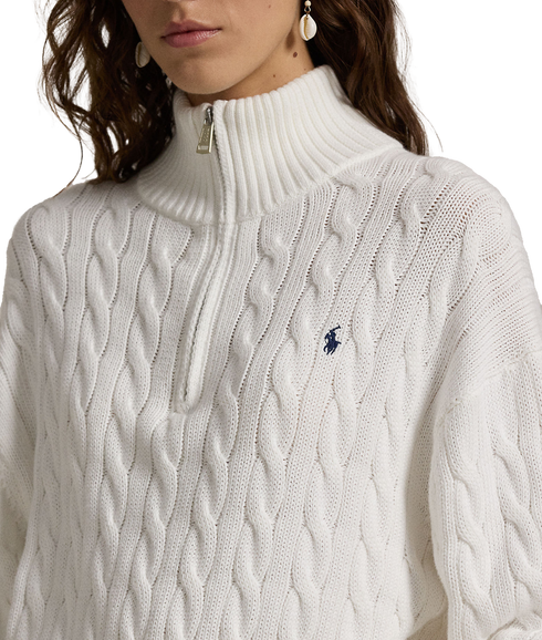 Cable-Knit Cotton Quarter-Zip Sweater - Cream