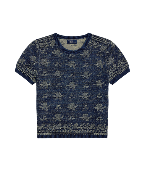 Floral Cotton Short-Sleeve Sweater - Multi