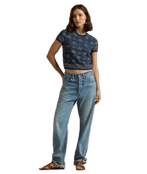 Floral Cotton Short-Sleeve Sweater - Multi