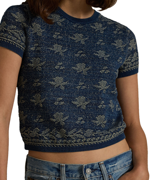 Floral Cotton Short-Sleeve Sweater - Multi