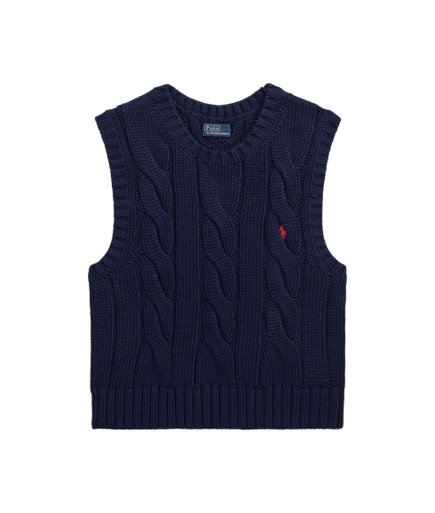Cable-Knit Cotton Cropped Vest - Navy