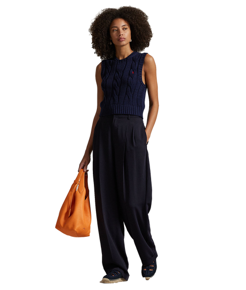 Cable-Knit Cotton Cropped Vest - Navy