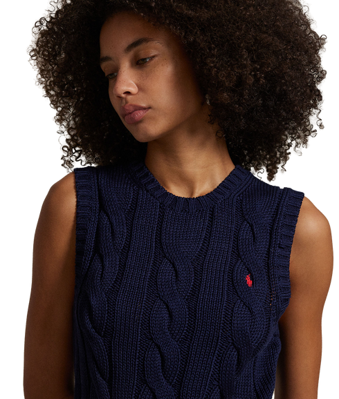 Cable-Knit Cotton Cropped Vest - Navy