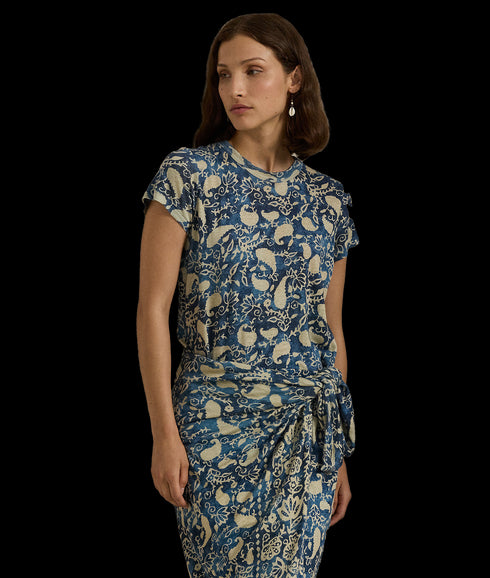 Print Linen Faux-Wrap Dress - Multi