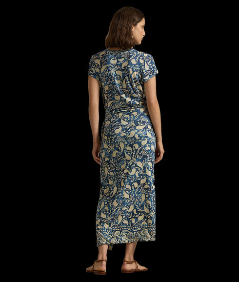 Print Linen Faux-Wrap Dress - Multi