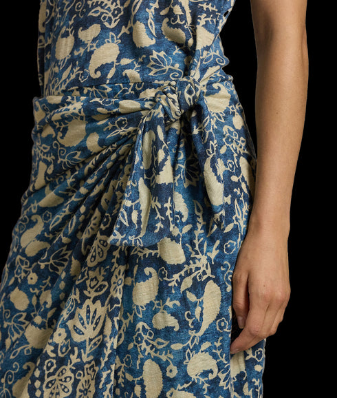 Print Linen Faux-Wrap Dress - Multi