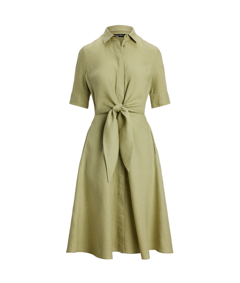 Tie-Front Linen Shirtdress - Green