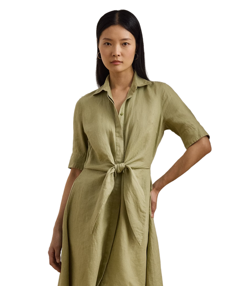 Tie-Front Linen Shirtdress - Green