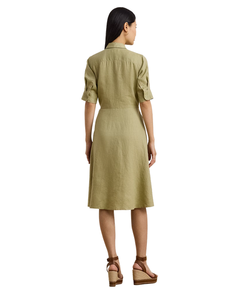 Tie-Front Linen Shirtdress - Green