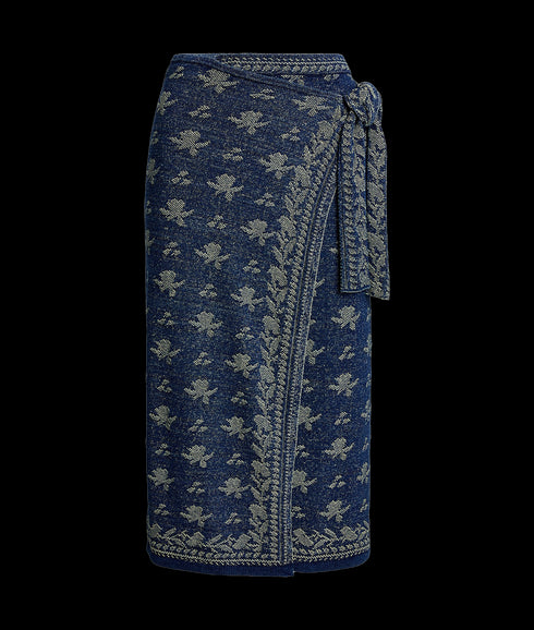 Floral Knit Cotton Wrap Skirt - Multi