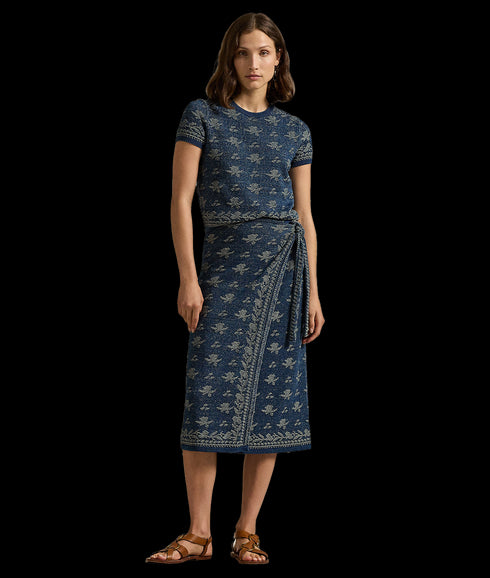 Floral Knit Cotton Wrap Skirt - Multi