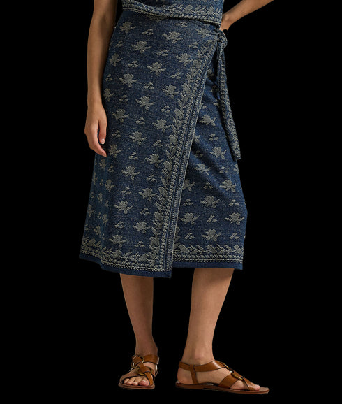 Floral Knit Cotton Wrap Skirt - Multi