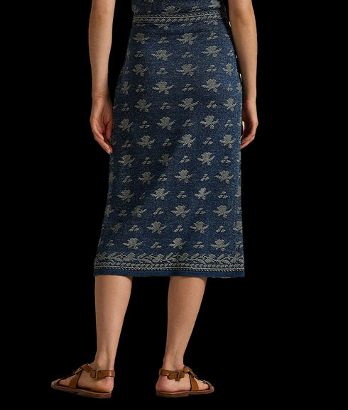 Floral Knit Cotton Wrap Skirt - Multi