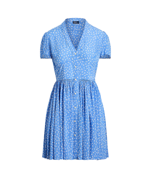 Floral Crepe Button-Front Dress - Primrose Garden Blue