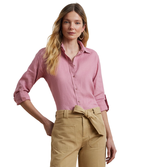 Relaxed Fit Linen Shirt - Pink