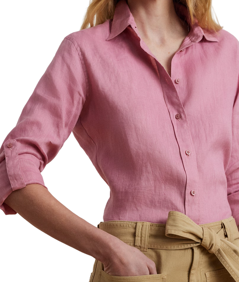 Relaxed Fit Linen Shirt - Pink