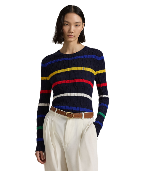 Striped Cable-Knit Cotton Sweater - Multi