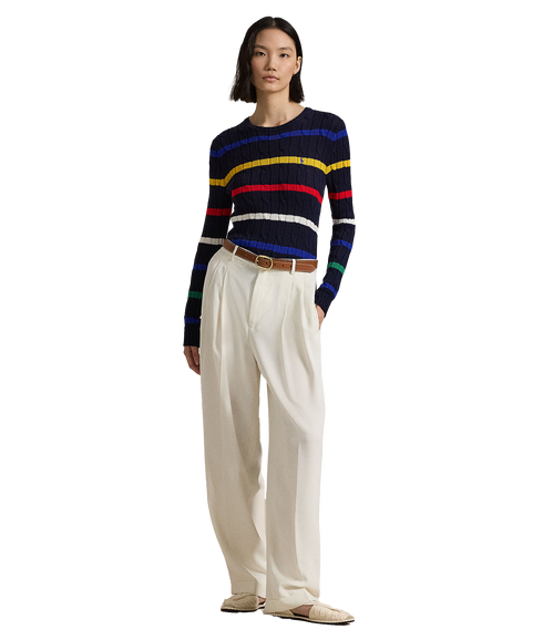 Striped Cable-Knit Cotton Sweater - Multi