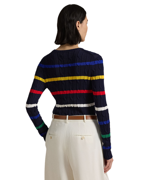 Striped Cable-Knit Cotton Sweater - Multi