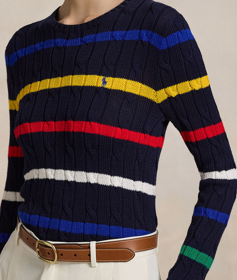Striped Cable-Knit Cotton Sweater - Multi