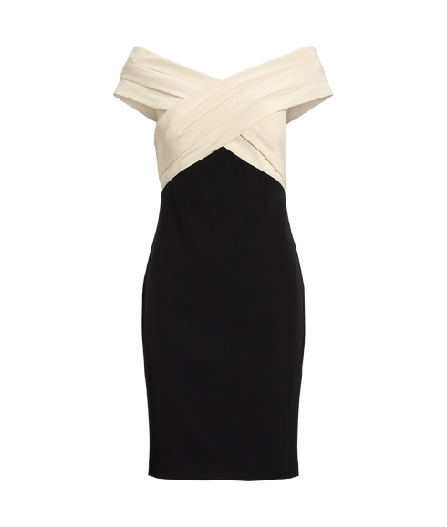 Two-Tone Off-the-Shoulder Cocktail Dress - Black/Cream