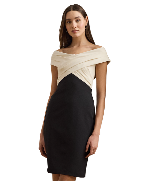Two-Tone Off-the-Shoulder Cocktail Dress - Black/Cream