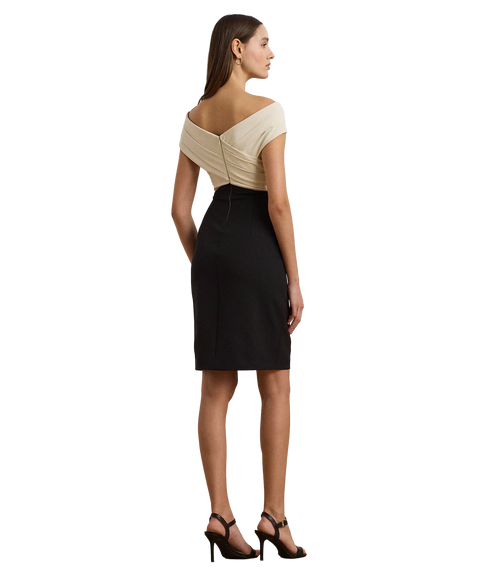 Two-Tone Off-the-Shoulder Cocktail Dress - Black/Cream