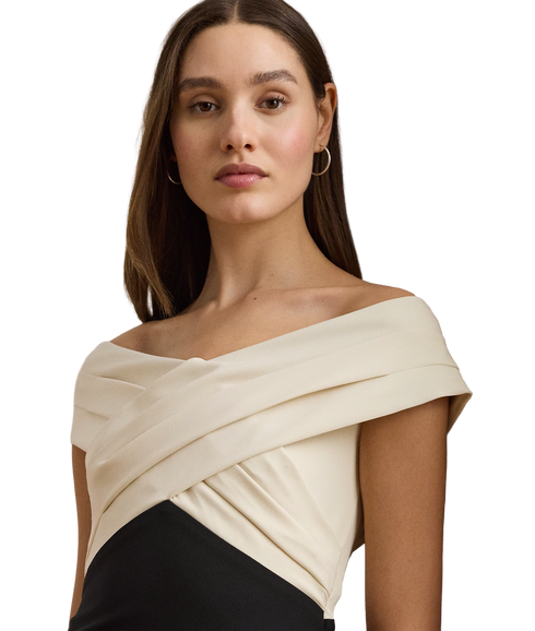 Two-Tone Off-the-Shoulder Cocktail Dress - Black/Cream