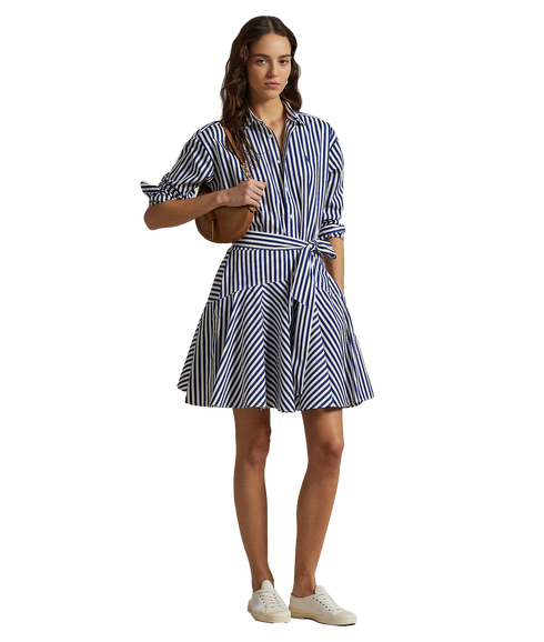 Striped Cotton Paneled Shirtdress - Blue