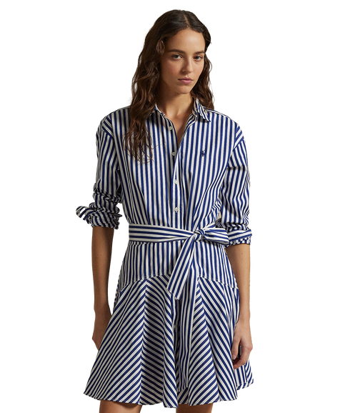 Striped Cotton Paneled Shirtdress - Blue