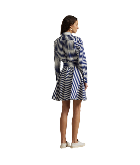 Striped Cotton Paneled Shirtdress - Blue