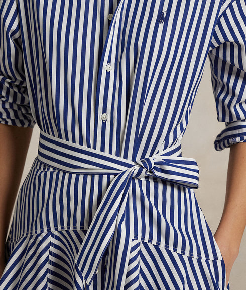 Striped Cotton Paneled Shirtdress - Blue