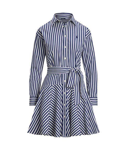 Striped Cotton Paneled Shirtdress - Blue