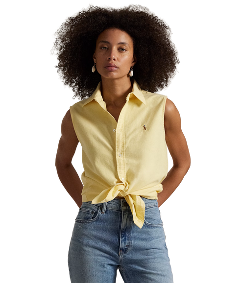Cotton Oxford Sleeveless Shirt - Yellow