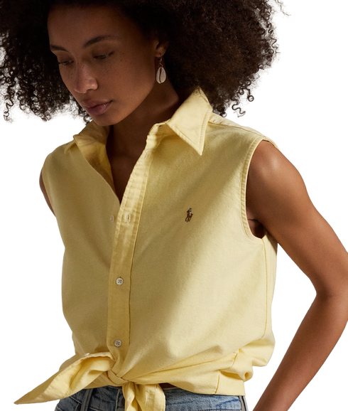 Cotton Oxford Sleeveless Shirt - Yellow