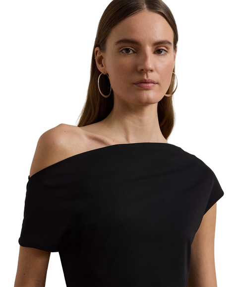 Jersey Asymmetrical Off-the-Shoulder Top - Black