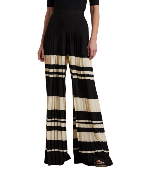 Striped Pleated Wide-Leg Trouser - Cream/Black
