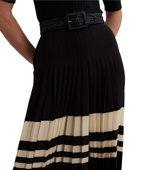 Striped Pleated Wide-Leg Trouser - Cream/Black