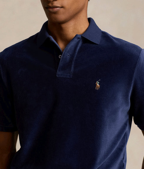 Classic Fit Knit Corduroy Polo Shirt - Navy
