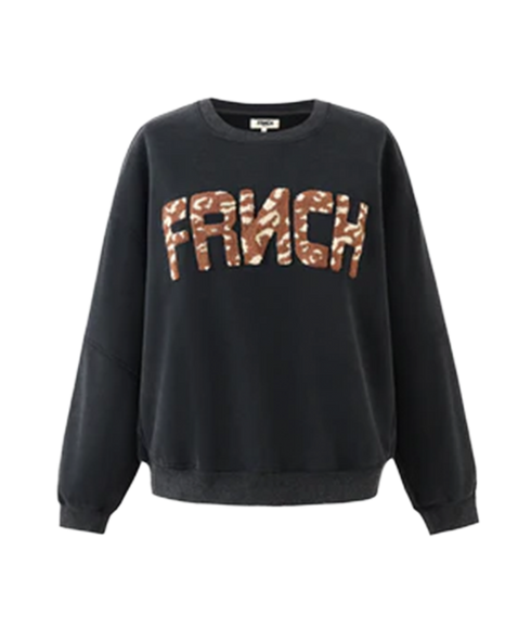 FRNCH Slogan Leopard Sweatshirt - Anthracite